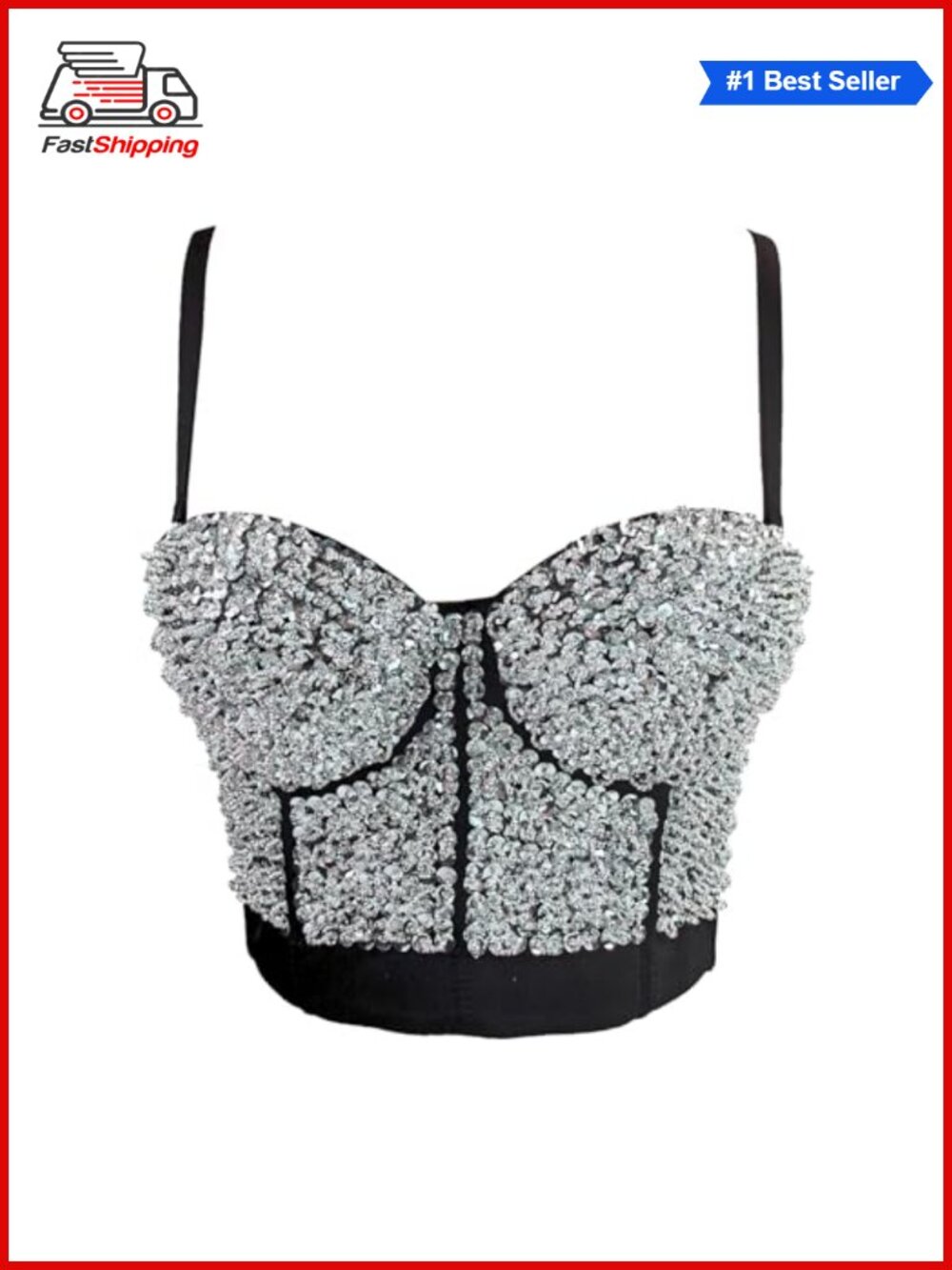 โจ Women's Bustier Crop Top Mesh Corset Push up Rhinestone Diamond Club Party